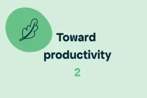Green tile with black writing 'Toward Productivity 2'