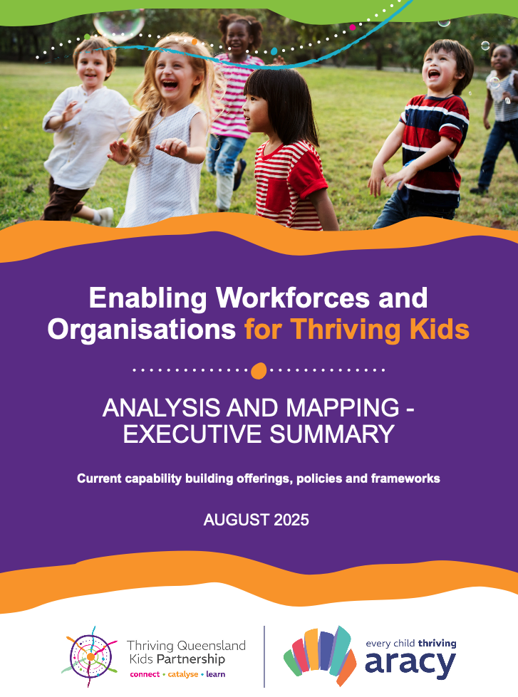 Cover of EWO Mapping Executive Summary with image of 6 children playing outdoors