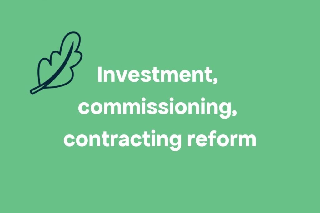 Green tile wth the words Investment, commissioning, contracting reform