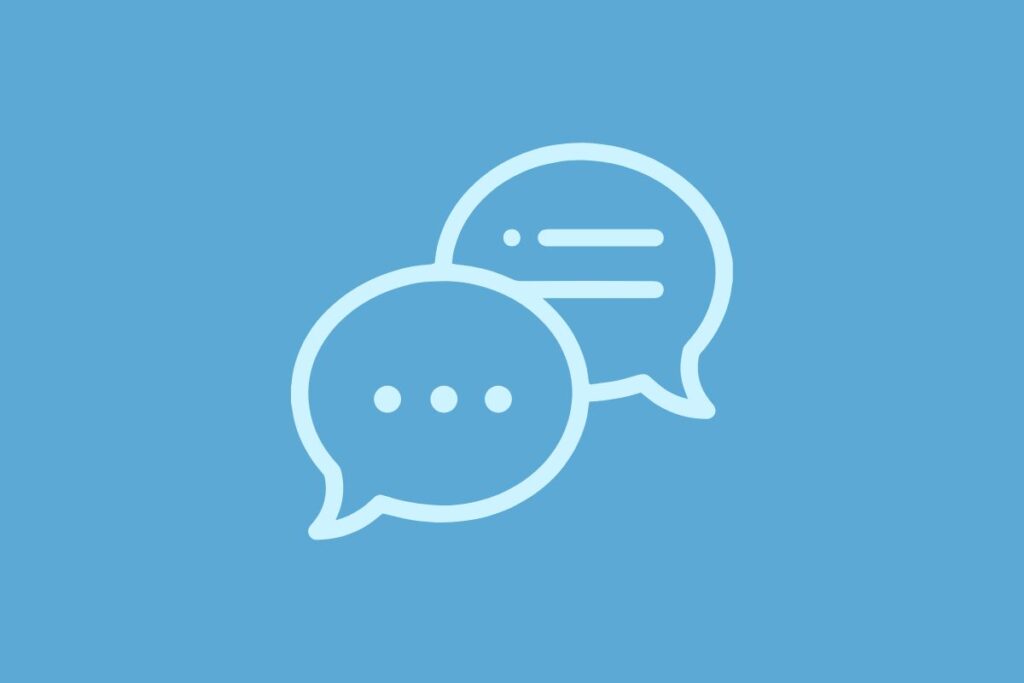 Blue tile with illustration of speech bubbles
